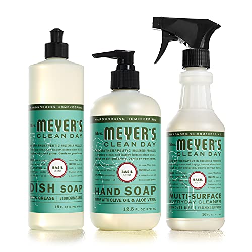 Mrs. Meyer's Kitchen Essentials Set - Plant-Derived Cleaners, Basil Scent - 3 Count