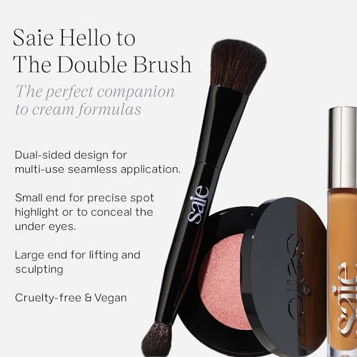 Saie The Double Brush - Dual Ended Makeup Tool for Highlighting & Contouring - Vegan & Cruelty-Free