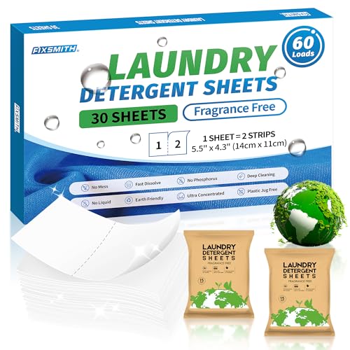 FIXSMITH Laundry Detergent Sheets - Deep Cleaning, Hypoallergenic, Plastic-Free - 30 Sheets