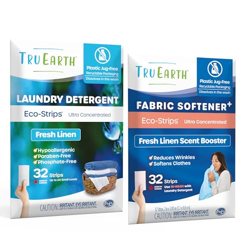 Tru Earth Laundry Detergent & Softener Strips - Plastic Jug-Free, Powerful Cleaning - Fresh Linen