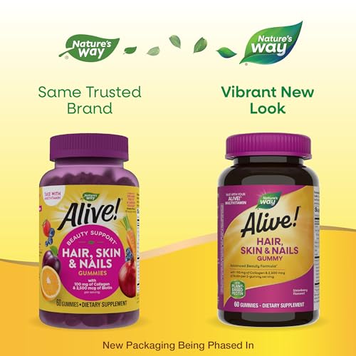 Nature's Way Alive! Hair Treatment - Supports Hair, Skin & Nails with Biotin & Collagen - 60 Gummies