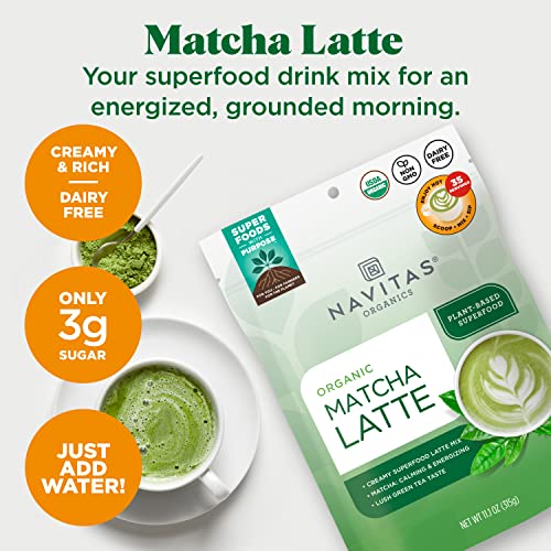 Navitas Organics Matcha Latte - Creamy Plant-Based Superfood, Organic & Non-GMO - 11.1oz