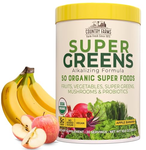 Country Farms Super Greens - Natural Energy Boost, Digestive Support, Apple Banana Flavor - 10.6oz