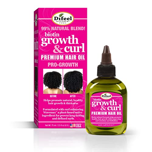 Difeel Biotin Growth & Curl Hair Oil - Promotes Healthy Growth, Defines Curls - 2.5 oz