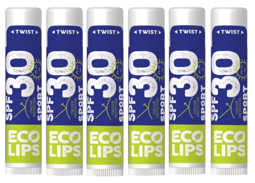 Eco Lips Classic Sport Lip Balm - Moisturizing SPF 30, Soothing Aloe Vera - 6-Pack, Classic Vanilla