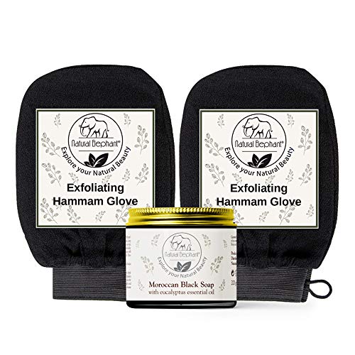 Natural Elephant Exfoliating Glove & Black Soap - Deep Cleansing, Nourishing - 200g & 2 Pack