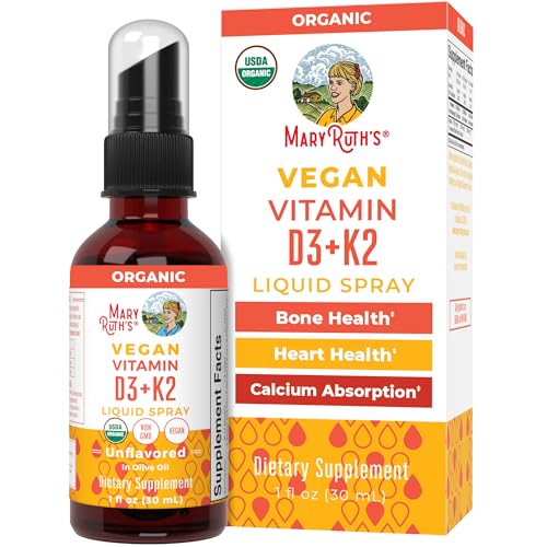 MaryRuth Organics Vitamin D3 + K2 Spray - Supports Bone & Heart Health, Vegan - 1 Fl Oz