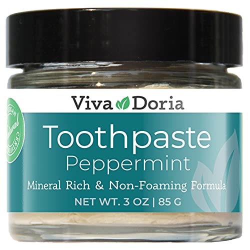 Viva Doria Natural Toothpaste - Refreshes Mouth, Mineral-Rich, Glass Jar - 3oz Peppermint