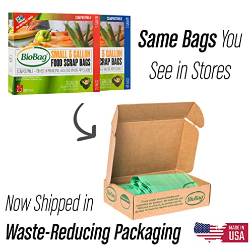 BioBag Compost Bag - 100% Certified Food Scrap Bags, 3 Gallon, Fits Kitchen Compost Bins - 100 Count