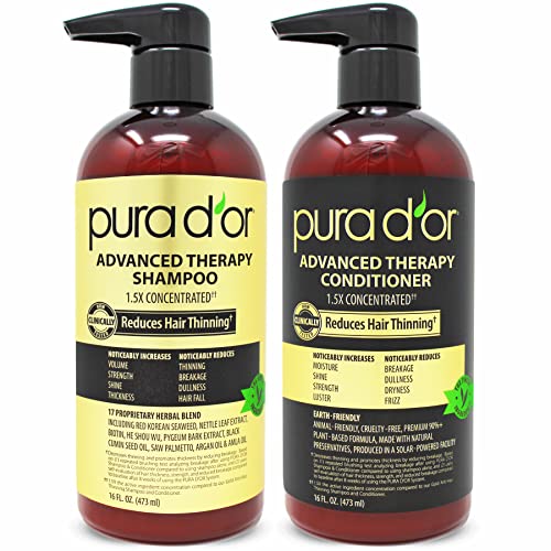 PURA D'OR Hair Care Set - Boosts Volume, Reduces Thinning, Organic Ingredients - 16oz x 2