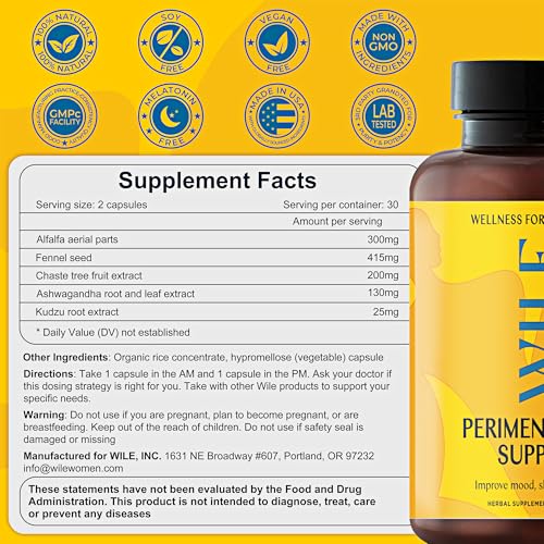 WILE Hormone Balancing Supplement - Menopause Relief, Stress & Mood Support, Vegan - 30 Servings