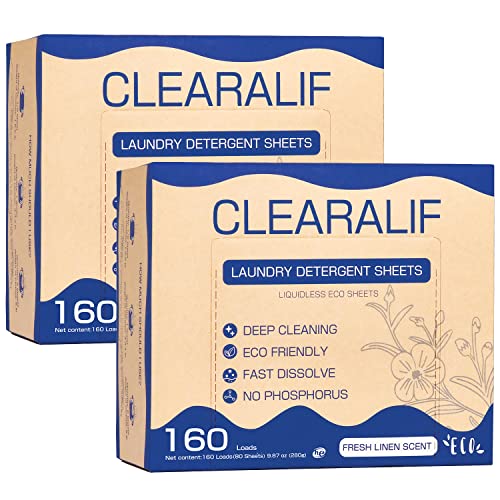 CLEARALIF Laundry Detergent Sheets - Powerful Stain Removal, Hypoallergenic - 80 Sheets, Fresh Linen