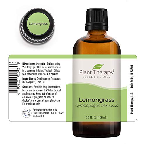 Plant Therapy Lemongrass Essential Oil - Boost Circulation, 100% Pure Therapeutic Grade, 100 mL