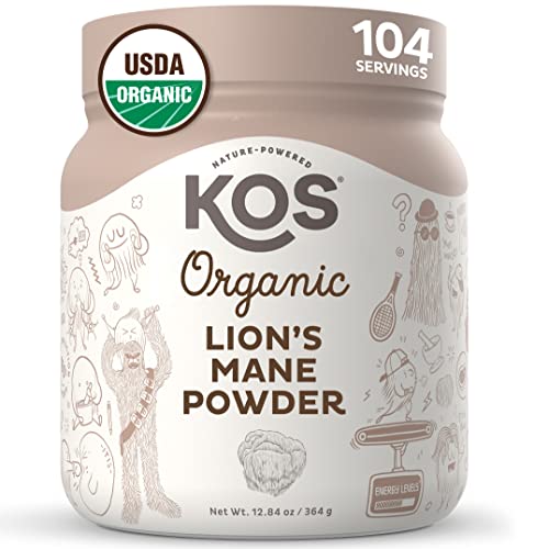 KOS Organic Lion's Mane Powder - Natural Nootropic Booster, Plant-Based, Non-GMO - 104 Servings