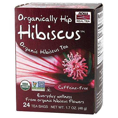 NOW Foods Organic Hip Hibiscus Tea - Tart Flavor, Caffeine-Free, Non-GMO - 24 Unbleached Bags