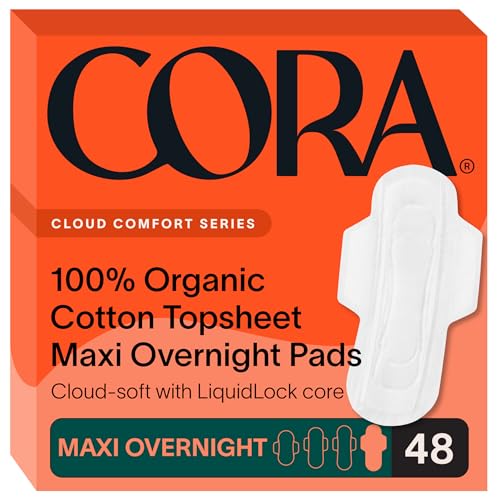 Cora Menstrual Pads - 100% Organic Cotton, Ultra Thin, Leak Protection, 48 Count