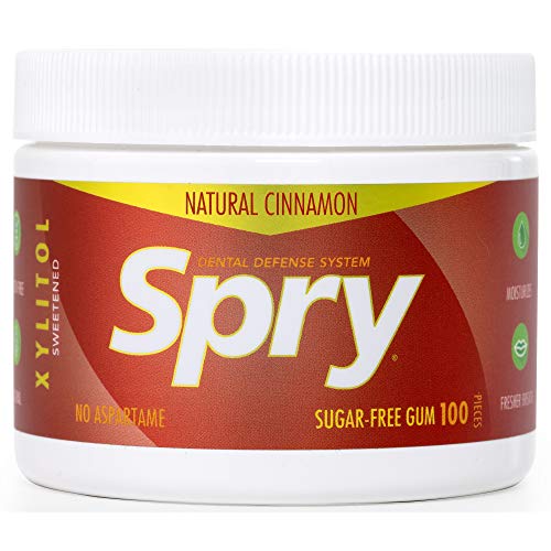 Spry Fresh Natural Xylitol Chewing Gum - Dental Defense, Moisturizing Cinnamon Flavor - 100 Count