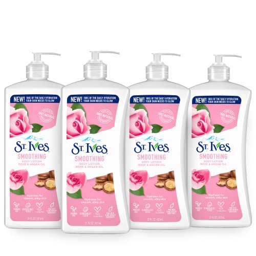 St. Ives Body Lotion - Daily Hydration with Rose & Argan Oil, Non-Greasy, 21 fl oz, 4 Pack