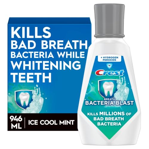 Crest Breath Bacteria Blast Mouthwash - Freshens Breath, Whitens Teeth, Icy Cool Mint - 32 fl oz