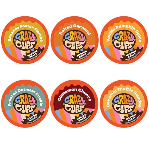 Crazy Cups Flavored Coffee Pods Variety Pack - Guilt-Free, Vegan, Recyclable - 24 Count