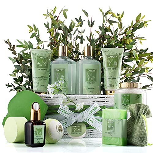 Lovery Tea Tree Bath Set - Relaxing Mint Aroma, All-Natural Ingredients - 15pc Spa Gift Basket