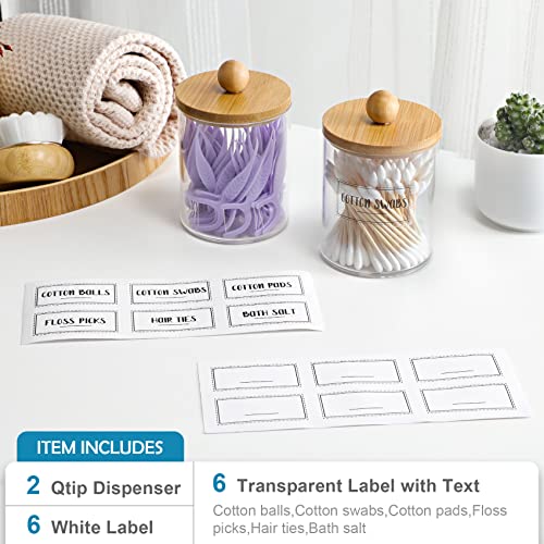 2 Pack Qtip Holder Dispenser - Bamboo Lids, BPA-Free Plastic, Stylish Bathroom Storage - 10oz