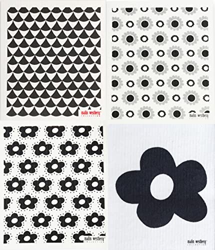 Trendy Tripper Swedish Dish Cloths - Super Absorbent, Biodegradable Fabric - 4-Pack Black & Grey