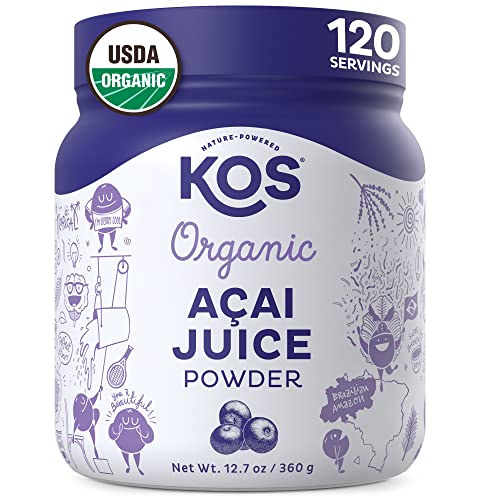 KOS Organic Acai Juice Powder - Antioxidant-Rich Superfood, Vegan, Gluten-Free - 120 Servings