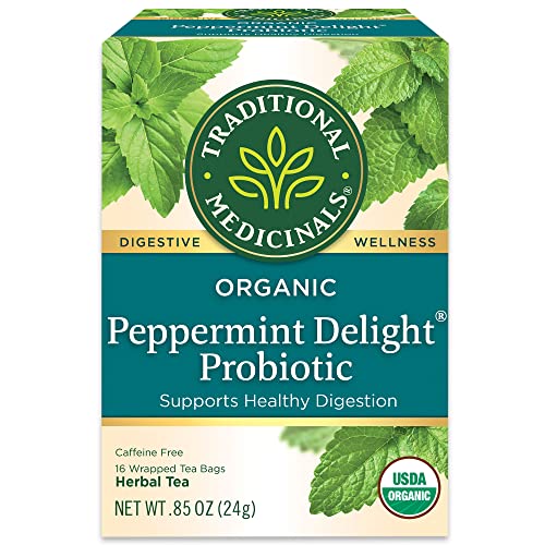 Traditional Medicinals Organic Peppermint Delight Tea - Supports Digestion, Probiotic - 16 Bags