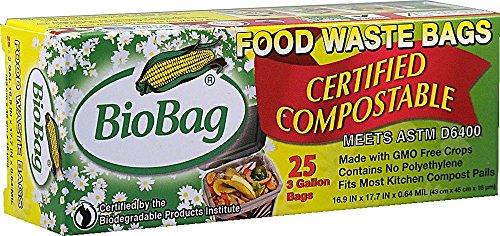 BioBag Compost Bags - Certified Compostable, GMO-Free, 3 Gallon, 25 Bags per Box - 12 Boxes