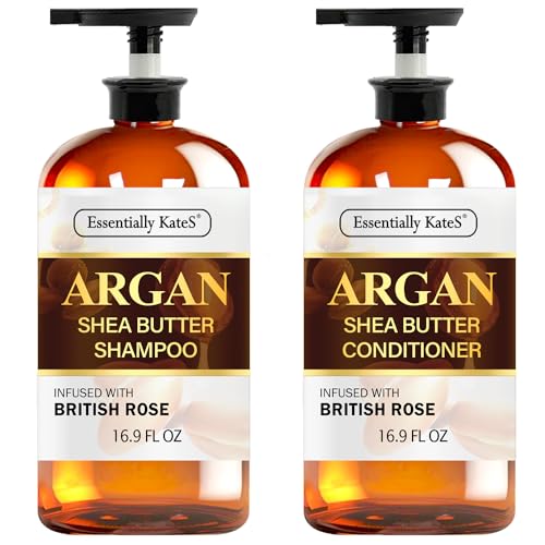 Essentially KateS Argan & Shea Butter Shampoo & Conditioner Set - Moisturizing, Floral Aroma - 16oz