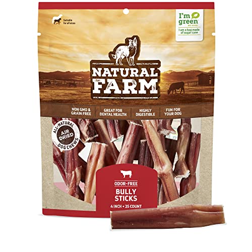 Natural Farm Dog Treats - Odor-Free 100% Beef, Grain-Free, Digestible, 25 Pack, 4 Inch