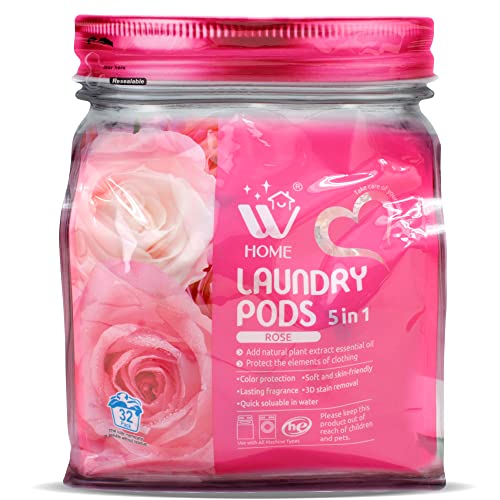 WBM Laundry Pods - Powerful Stain Lifter, Rose Scented, Plant Extracts - 32 Count