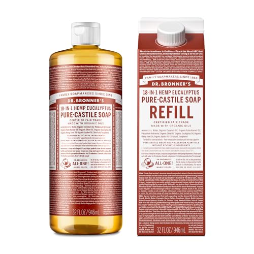 Dr. Bronner's Pure-Castile Liquid Soap - Organic, Non-GMO, Versatile Uses, 82% Less Plastic - 32oz