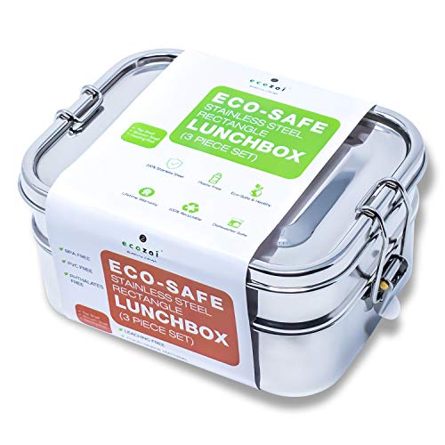 ecozoi Stainless Steel Lunch Box - Leak Proof, BPA-Free, Bonus Pod, 60oz Capacity