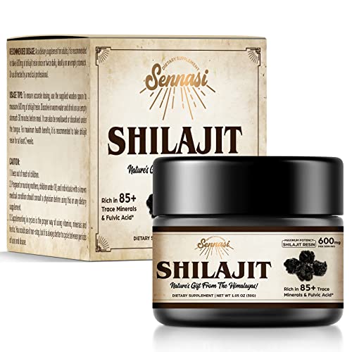 Sennasi Organic Shilajit Resin - 85+ Trace Minerals, Fulvic Acid for Energy & Immune Support - 30g