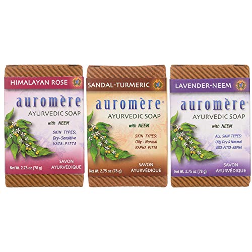 Auromere Ayurvedic Soap Set - Moisturizing Herbal Bars with Organic Neem - 3 x 2.75oz