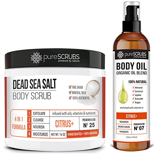 pureSCRUBS Body Scrub & Oil Bundle - Exfoliate, Nourish, and Revitalize Skin - 12oz