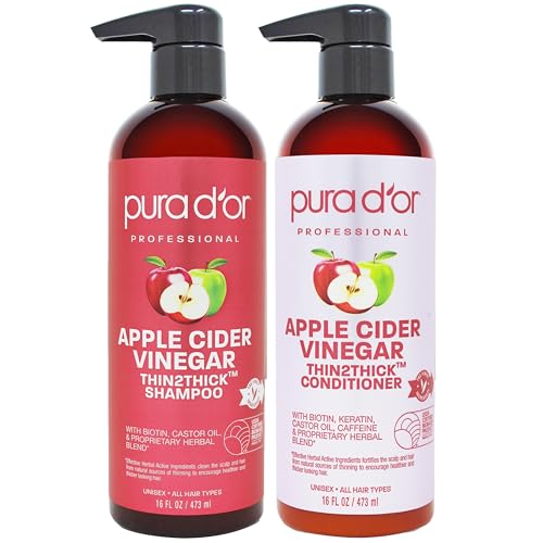 PURA D'OR Apple Cider Vinegar Shampoo & Conditioner Set - Hydrating, Clarifying, Nourishing - 32oz