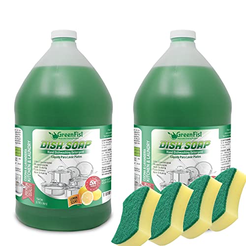 GreenFist Dish Soap - Cuts Grease, Biodegradable Ingredients, Gentle on Hands - 128oz (2 Pack)