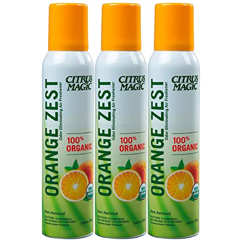 Citrus Magic Organic Air Freshener Spray - Odor Eliminator, Orange Zest, USDA Certified - 3-Pack