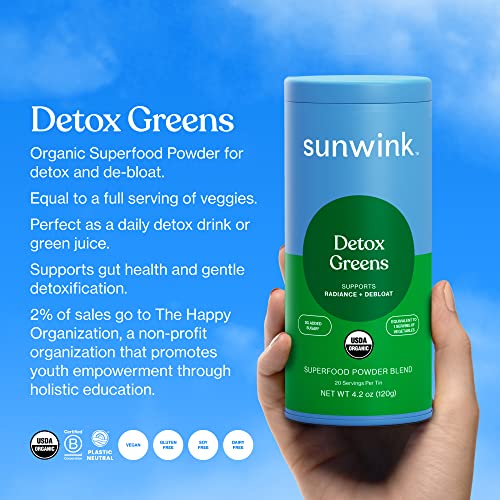 Sunwink Detox Powdered Greens - Supports Digestion & Radiance, Organic Ingredients - 4.2 oz