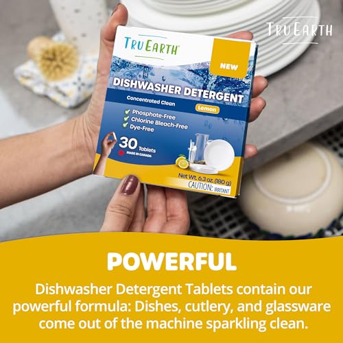 Tru Earth Dishwasher Detergent Tablets - Powerful Grease Cutter, Dye-Free, 30 Lemon Tablets