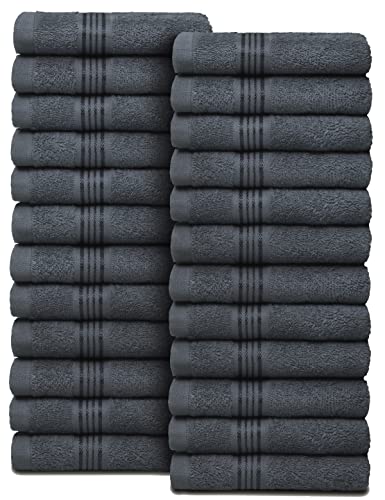 Belizzi Home Cotton Washcloths - Ultra Soft, Highly Absorbent, 24 Pack, 12x12 inch - Charcoal Grey