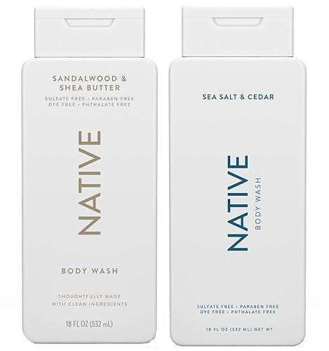 Native Body Wash 2-Pack - Hydrating Sandalwood & Shea Butter, Energizing Sea Salt & Cedar - 18 fl oz