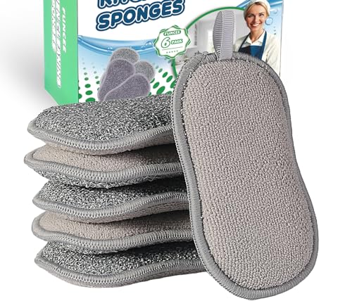 FunCee Dual-Sided Dish Sponge - Effective Non-Scratch Cleaning, Food-Safe Materials - 6 Pack