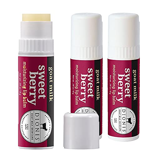 Dionis Goat Milk Lip Balm - Nourishing Sweet Berry Scent, Paraben-Free, 3-Piece Set - 0.28 oz