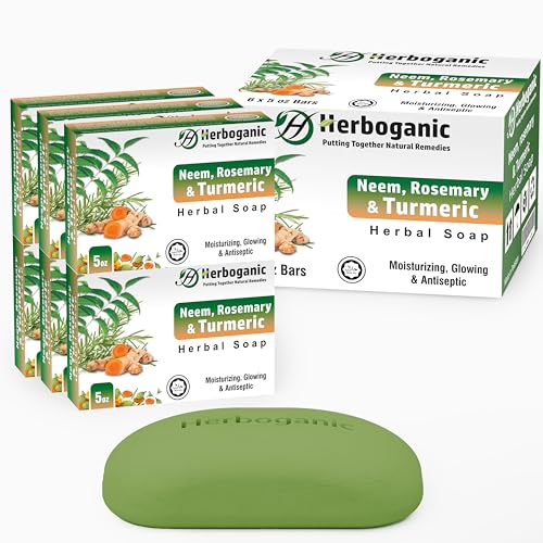 Herboganic Neem, Rosemary & Turmeric Soap Set - Moisturizing, Antiseptic, 5oz (Pack of 6)