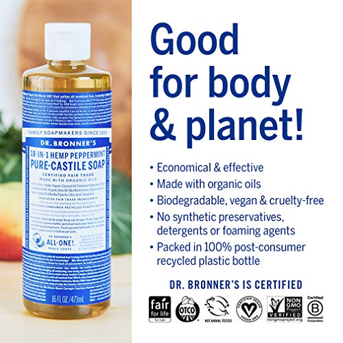 Dr. Bronner's Body Soap - Made with Organic Oils, 18-in-1 Uses, Vegan, 2-Pack, 16oz