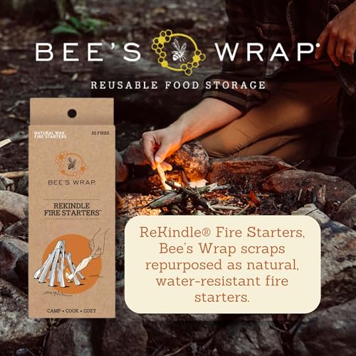 Bee's Wrap Reusable Beeswax Food Wrap & Fire Starters - Keep Food Fresh, Compostable - 3 Pack